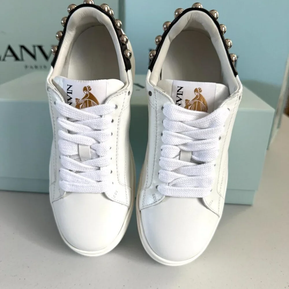Lanvin Women's DDB0 White Leather Sneakers with Studs Size 36‎